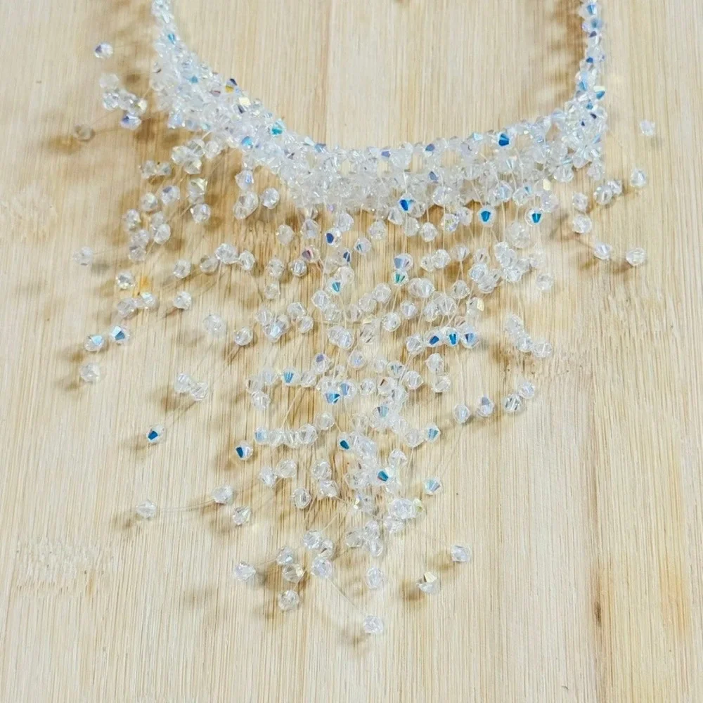 Vtg Waterfall Cascading Necklace Aurora‎ Borealis Crystal Statement Sparkly 14